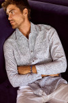 Chemise bleue en coton à motifs PIERRE NOVARE