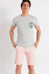 T-shirt manches courtes gris Poche imprimé tropical TSMC TROPIQUES