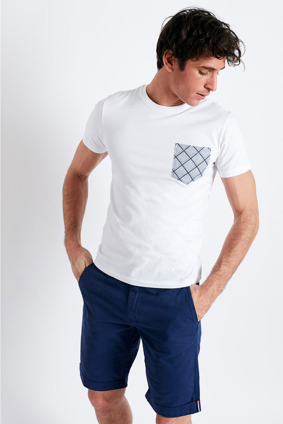 T-shirt manches courtes blanc Poche imprimé losange graphique TSMC MOSAIQUECALA