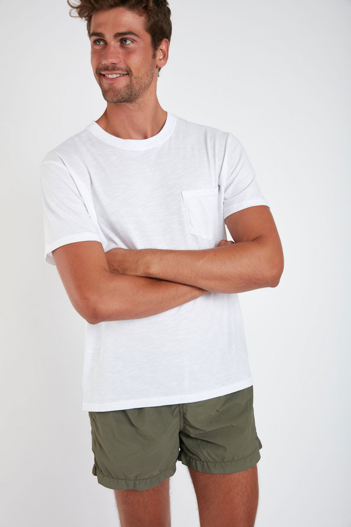 T-shirt manches courtes blanc avec poche CYRIL MIDI