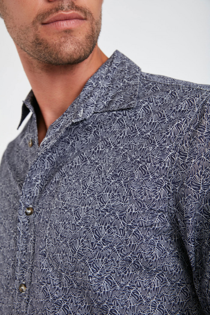 Chemise bleue marine en coton à motifs PIERRE FOGGIA