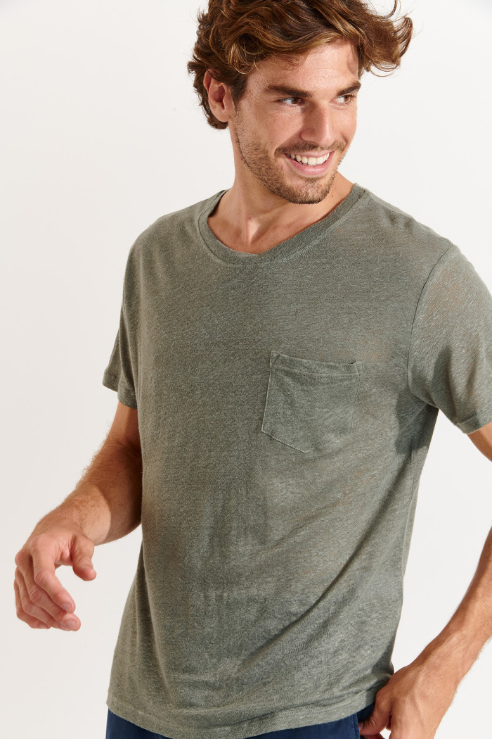 Tshirt en lin kaki Collection Homme CYRIL LIN  