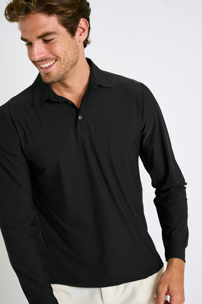 Polo manches longues noir CARL BAIABLUE