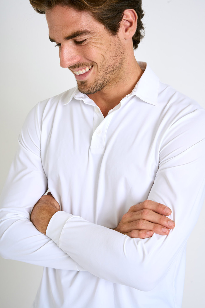 Polo manches longues blanc CARL BAIABLUE