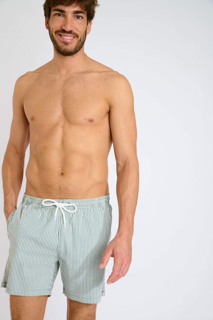 Short de bain à rayures kaki et blanc EMILIO EQUENSE