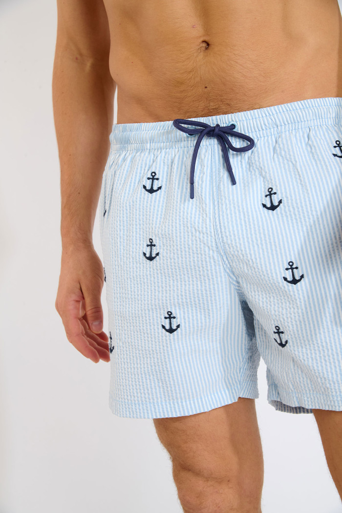Short de bain à rayures bleu et motif ancre EMILIO MINORI