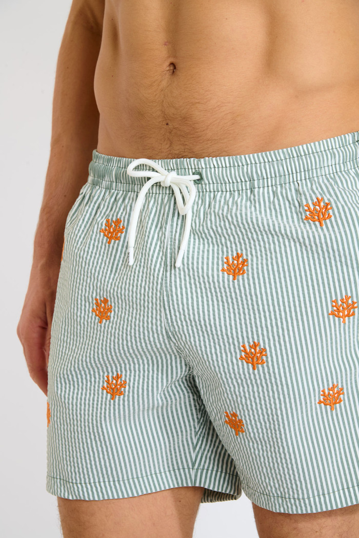Short de bain à rayures kaki et motif corail EMILIO MINORI