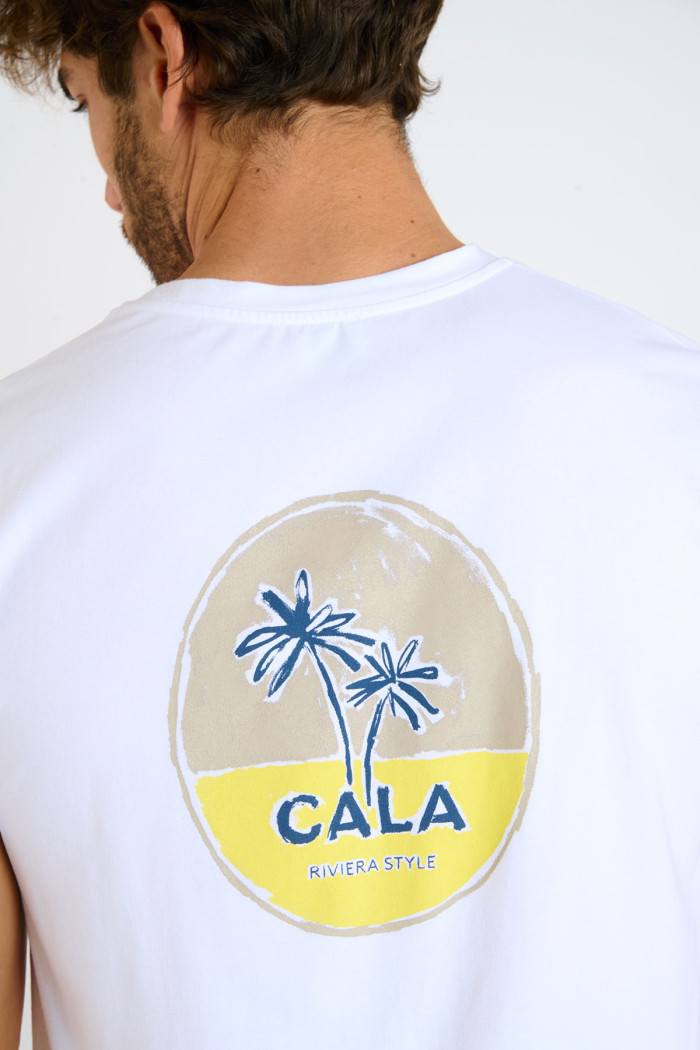 T-shirt blanc et jaune imprimé palmier THEOPALMCOLOR NAVIGLIO