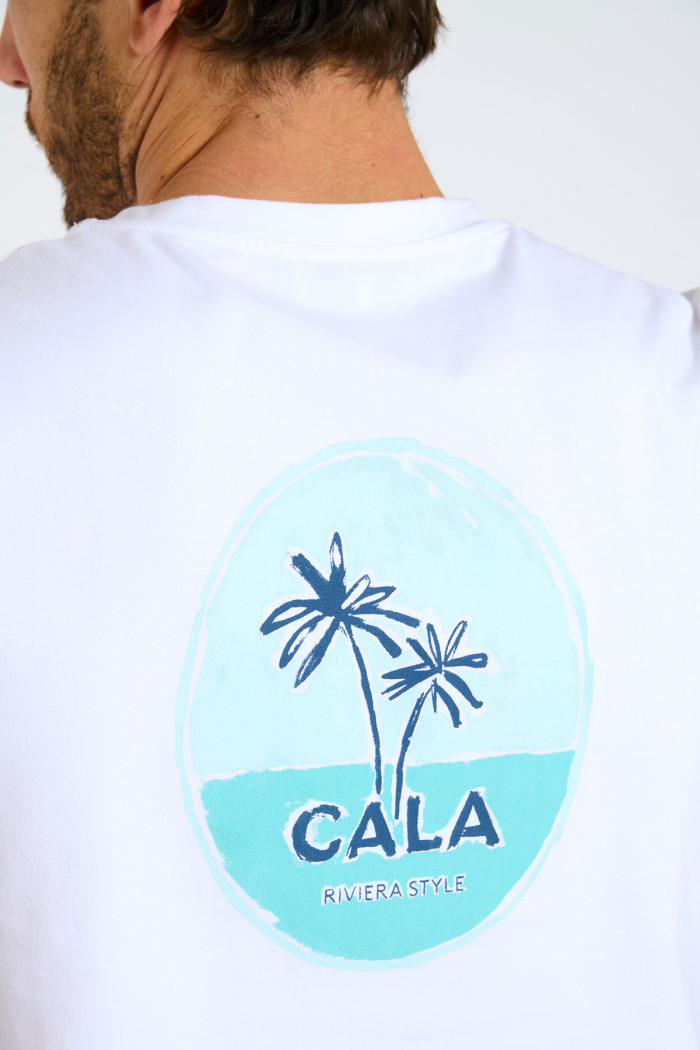 T-shirt blanc et bleu imprimé palmier THEOPALMCOLOR NAVIGLIO
