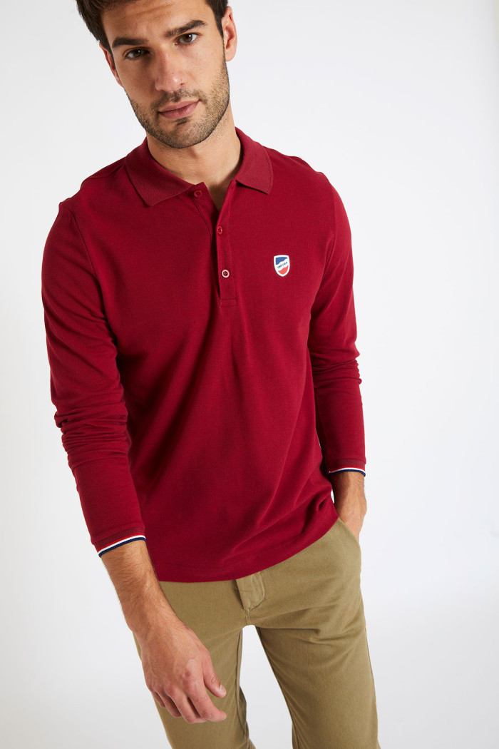 Polo manches longues uni bordeaux JULIEN LLONGA