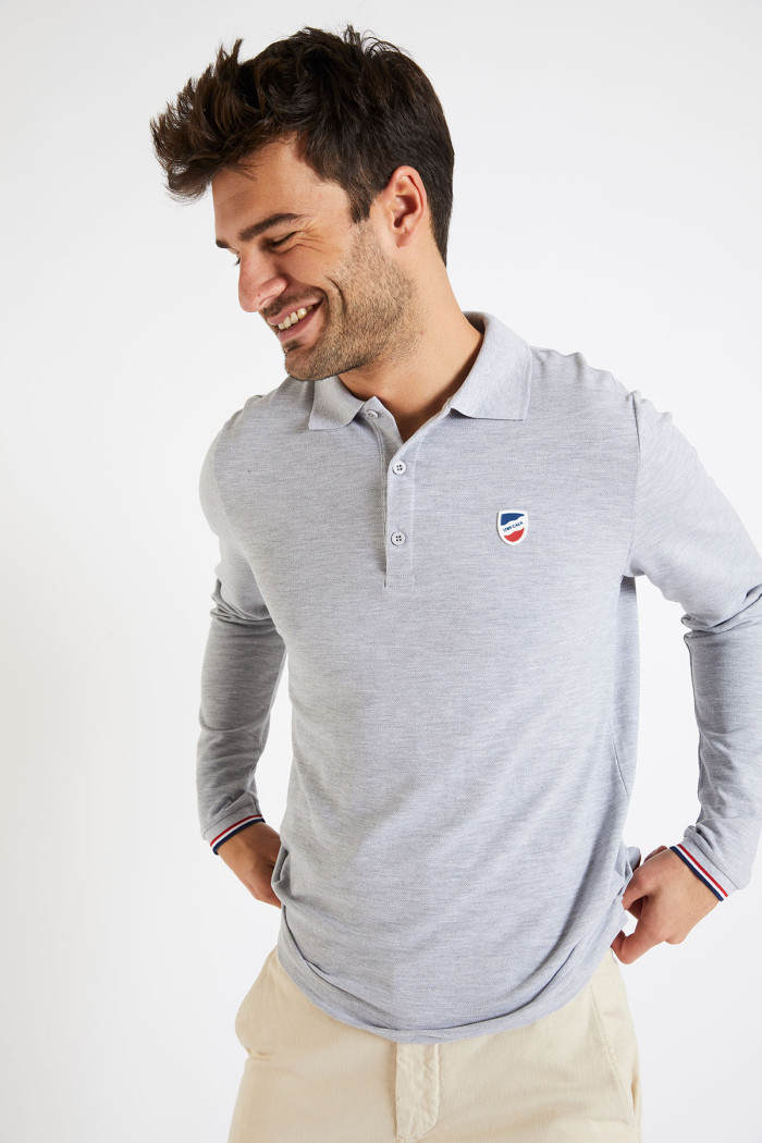 Polo manches longues uni gris chiné JULIEN LLONGA
