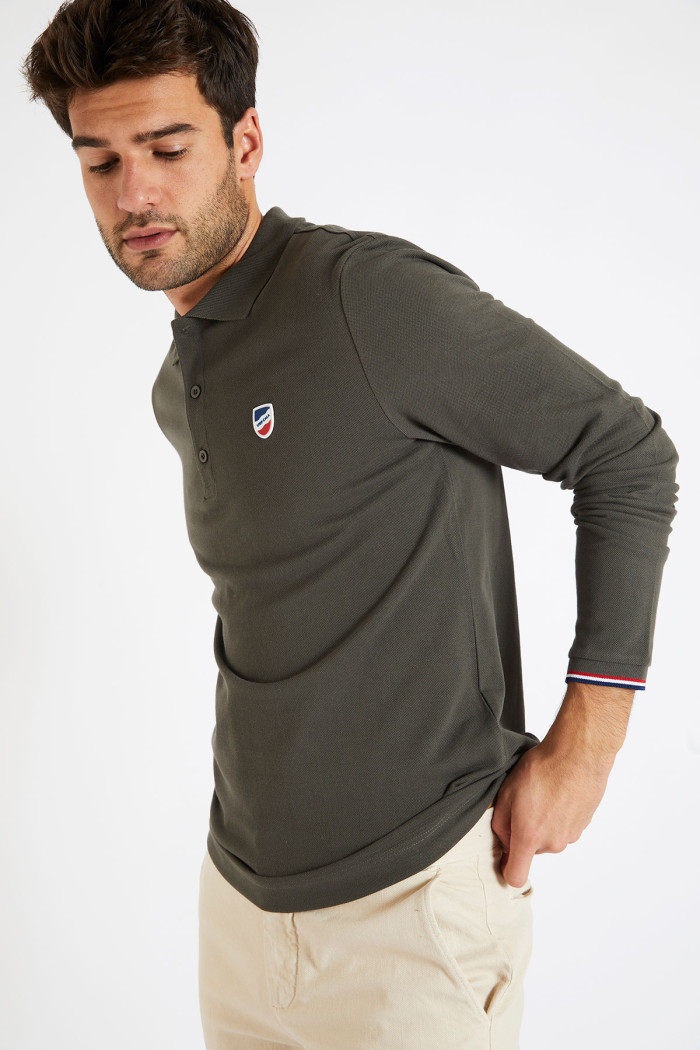 Polo manches longues uni kaki JULIEN LLONGA