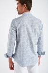 Chemise bleue en coton à motifs PIERRE NOVARE