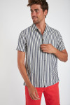 Chemise manches courtes marine à rayures STEFANO BUDELLO 