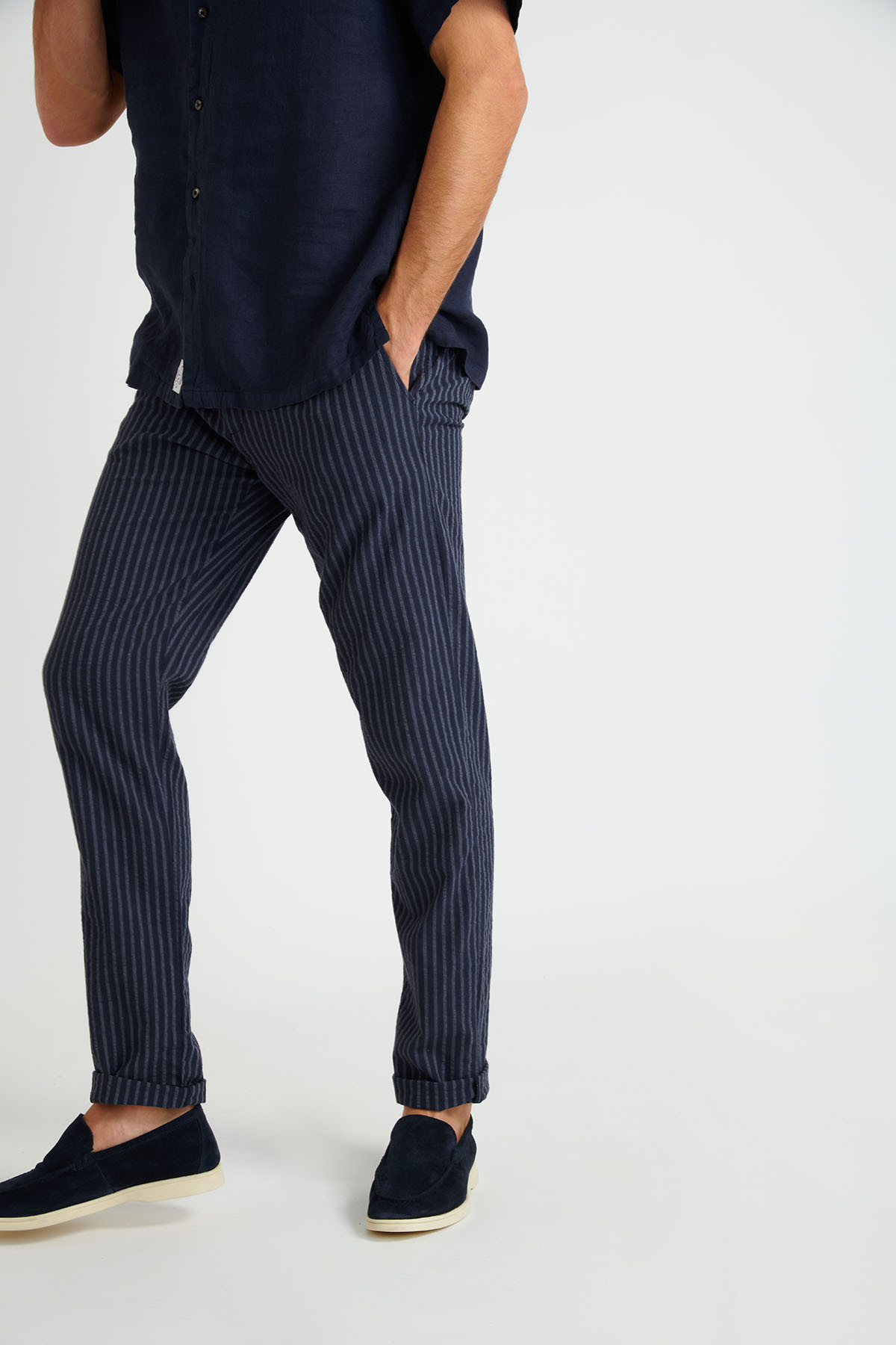 Pantalon à rayures en coton marine - CHINO UNI - 3