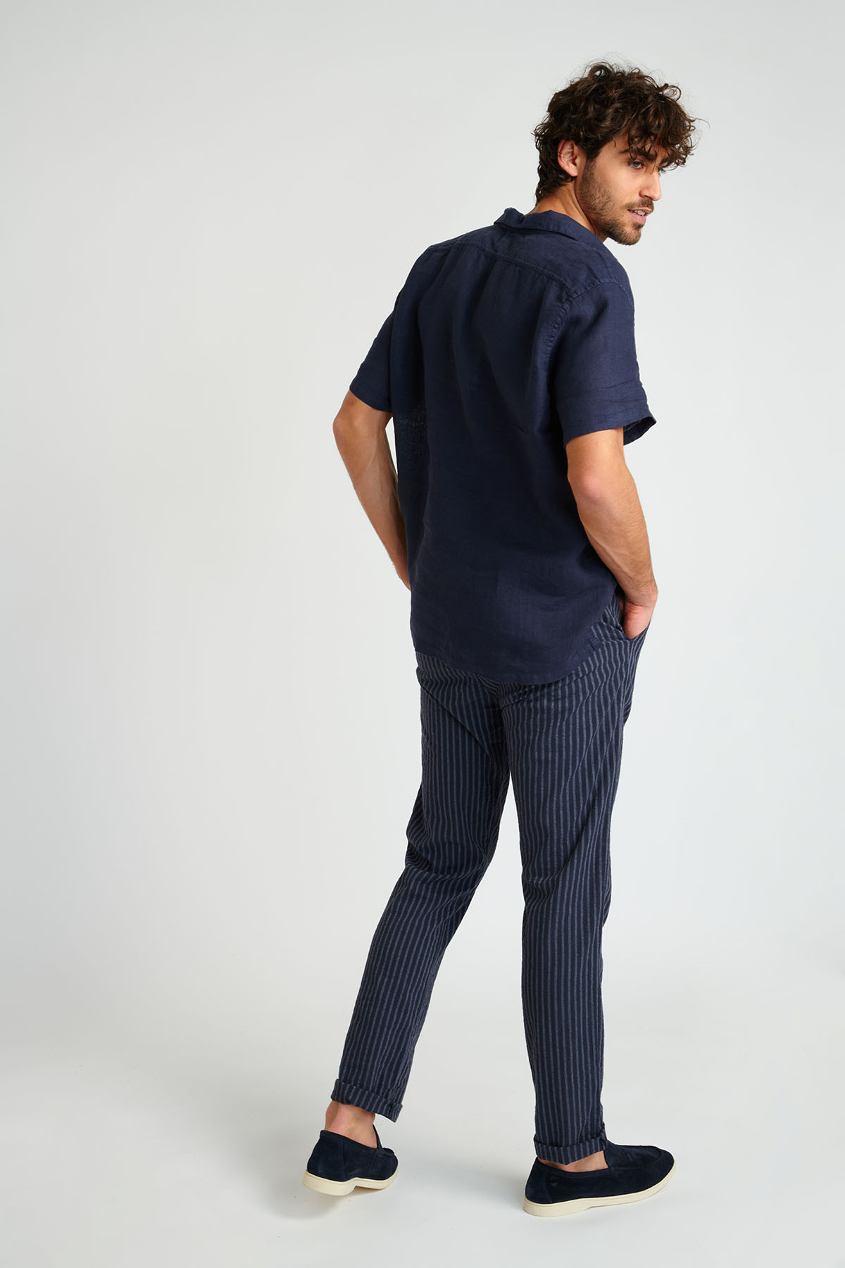 Pantalon à rayures en coton marine - CHINO UNI - 2