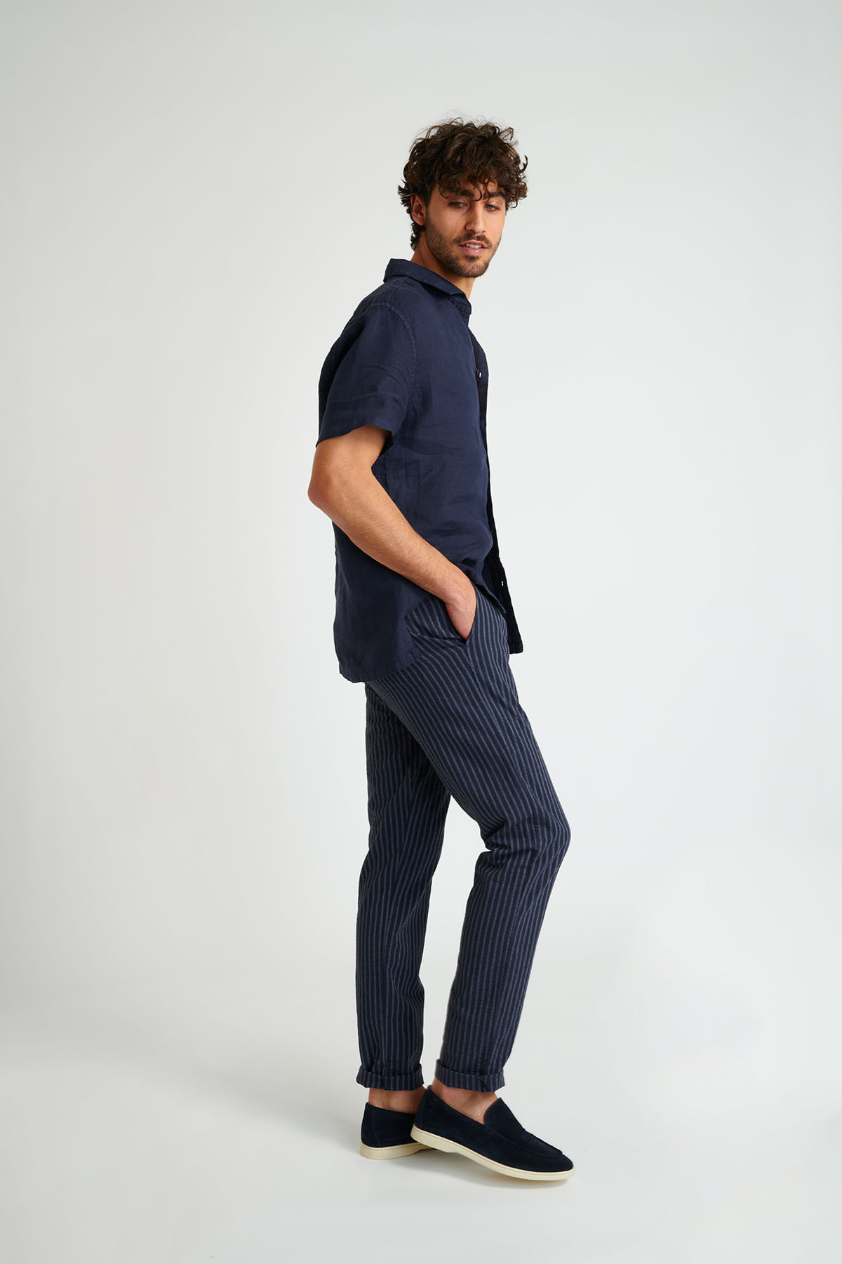 Pantalon à rayures en coton marine - CHINO UNI - 7
