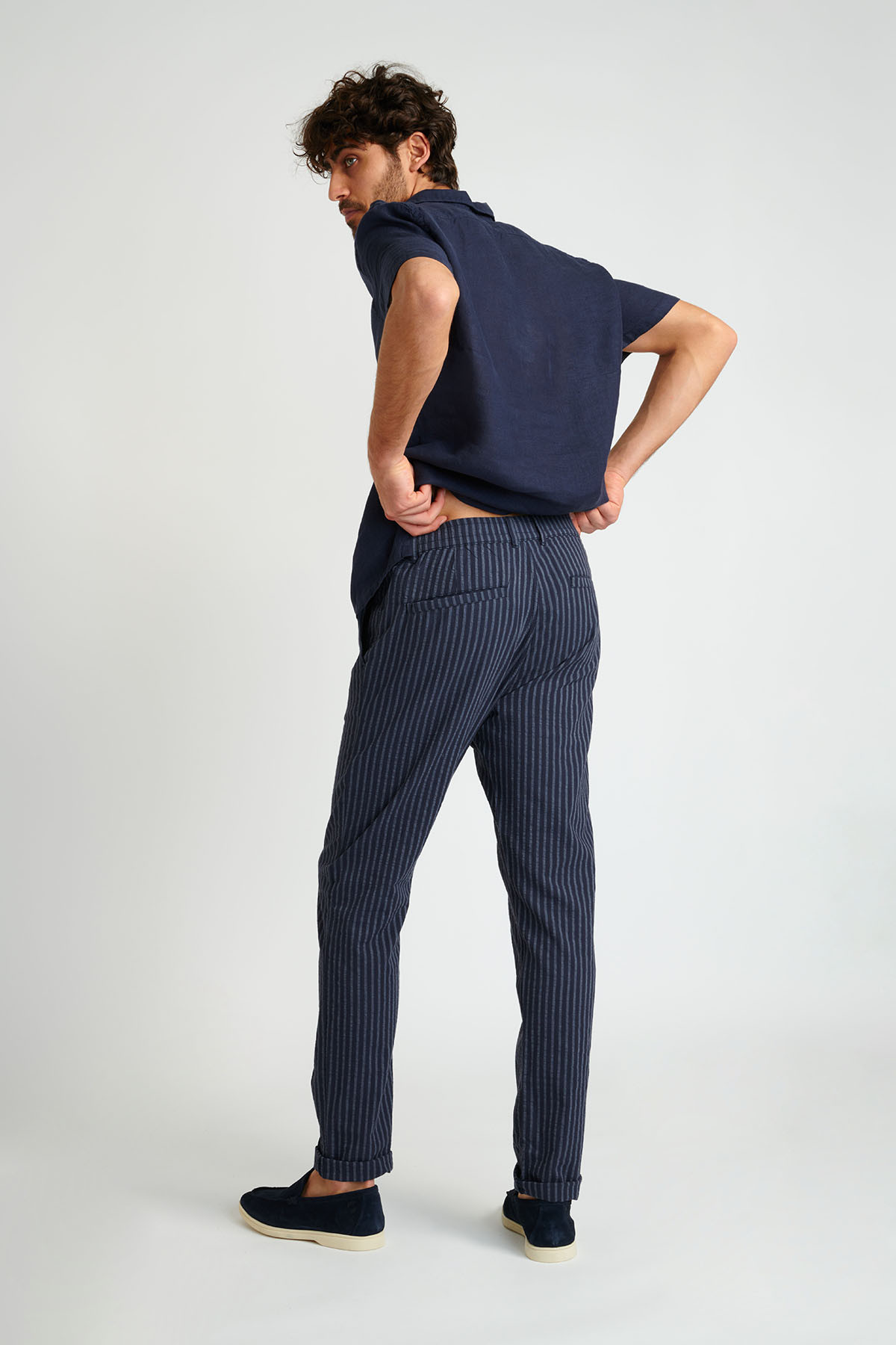 Pantalon à rayures en coton marine - CHINO UNI - 6