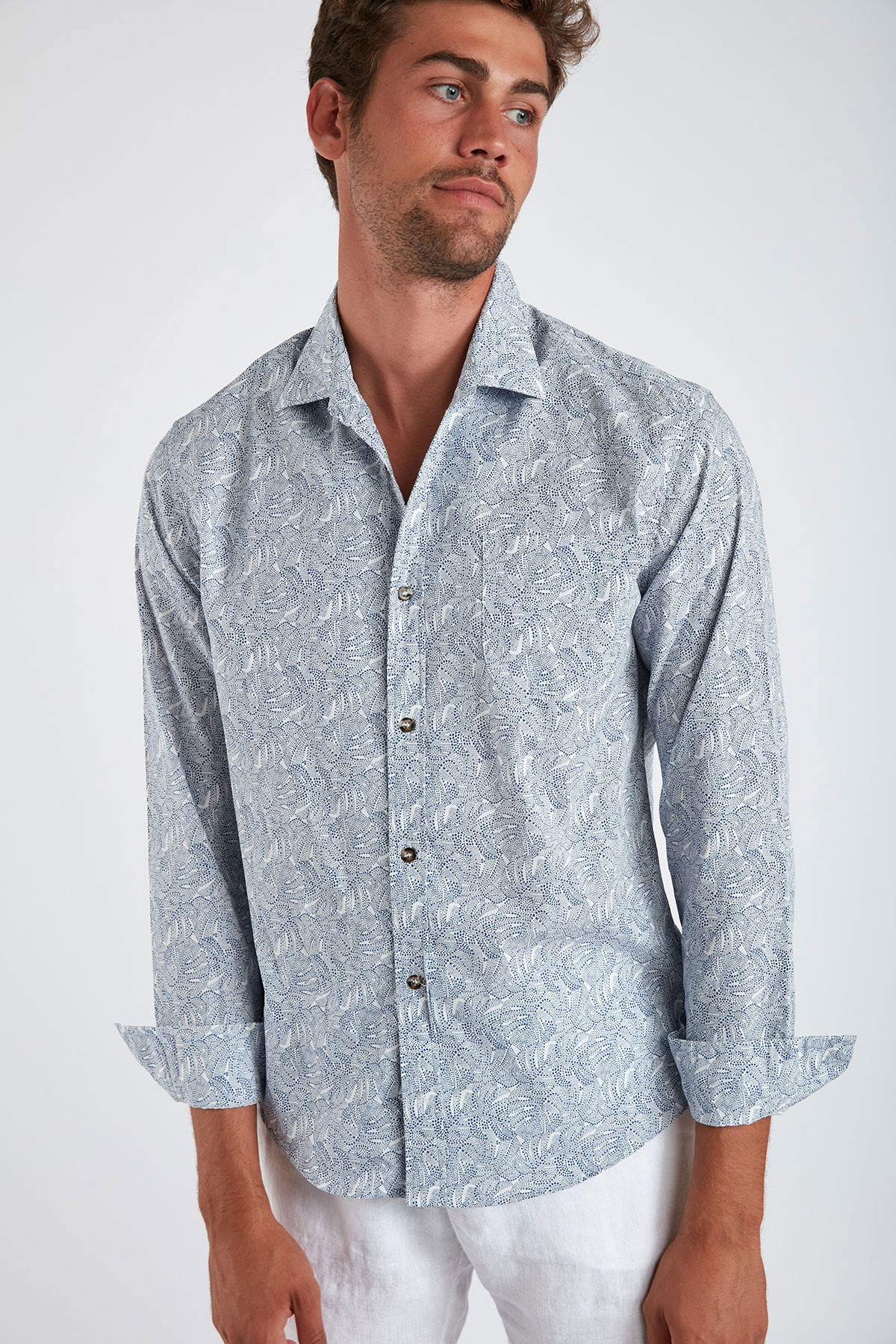 Chemise bleue en coton à motifs PIERRE NOVARE - 3