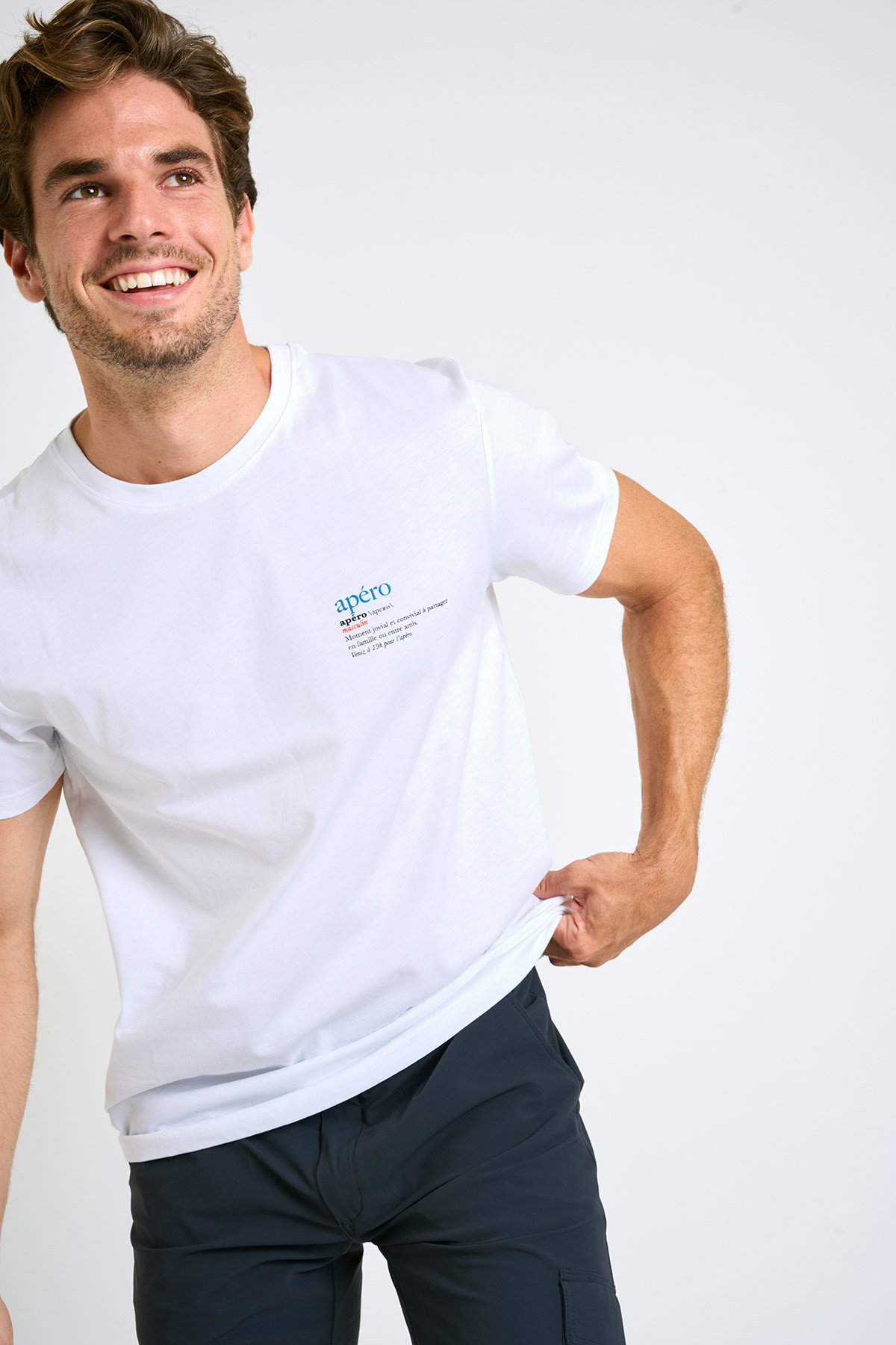 T-shirt blanc en coton Apéro YANNAPE DICTIO - 1
