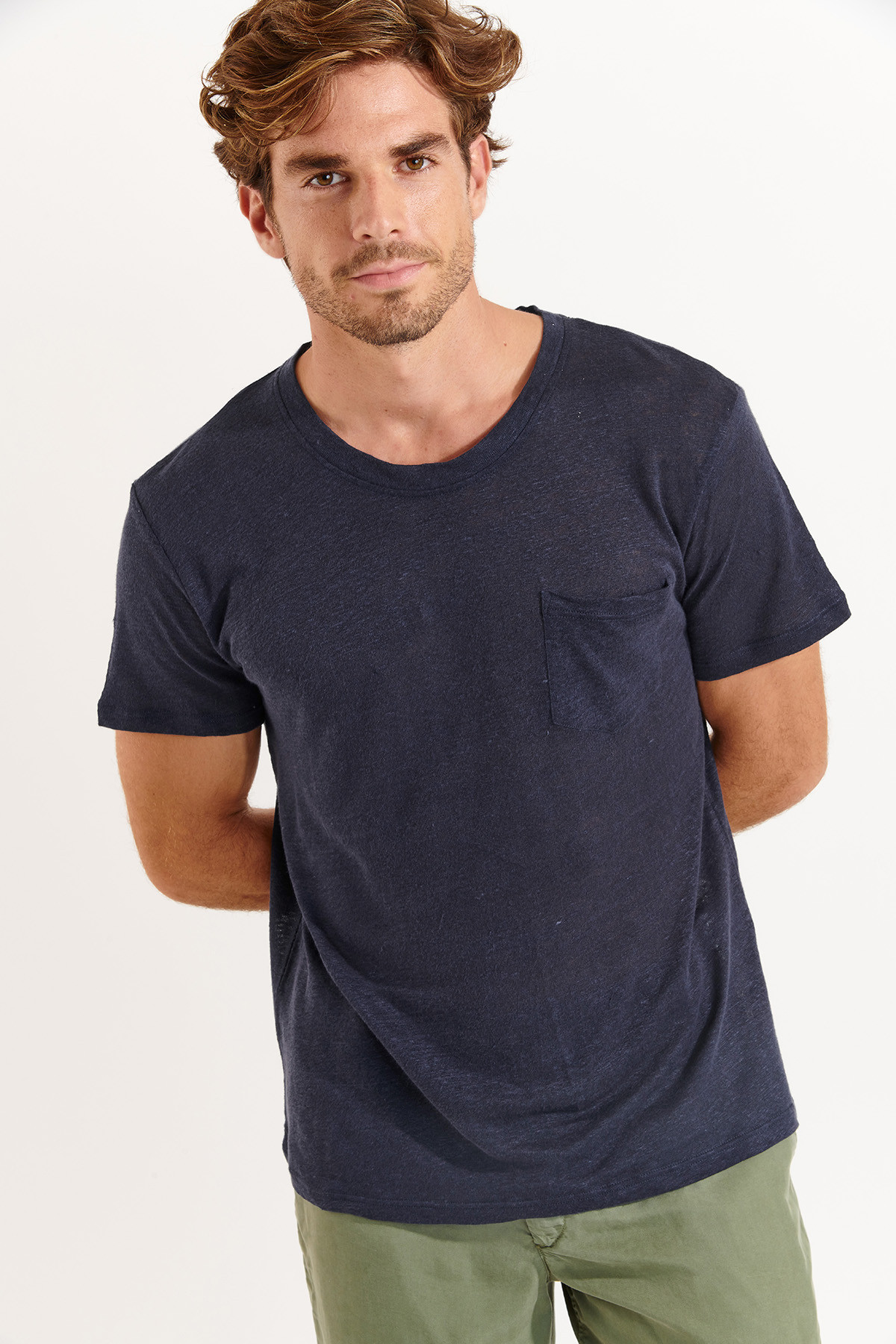 Tshirt en lin bleu marine Collection Homme CYRIL LIN   - 1