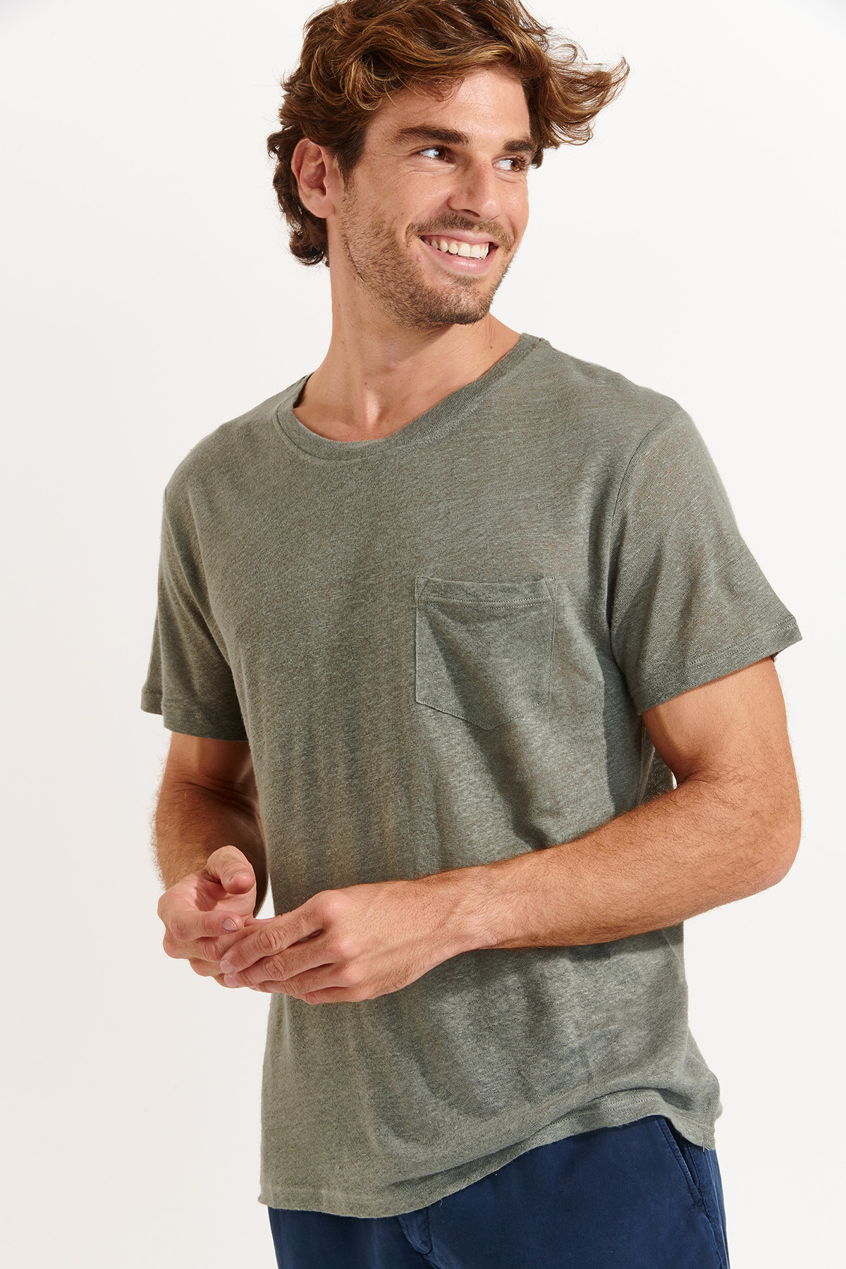 Tshirt en lin kaki Collection Homme CYRIL LIN - 1