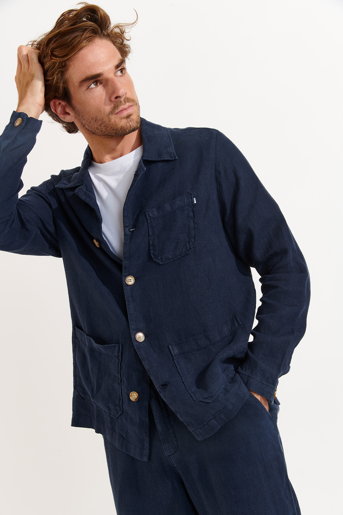 Veste bleu marine en lin Olivier Lindye - 1