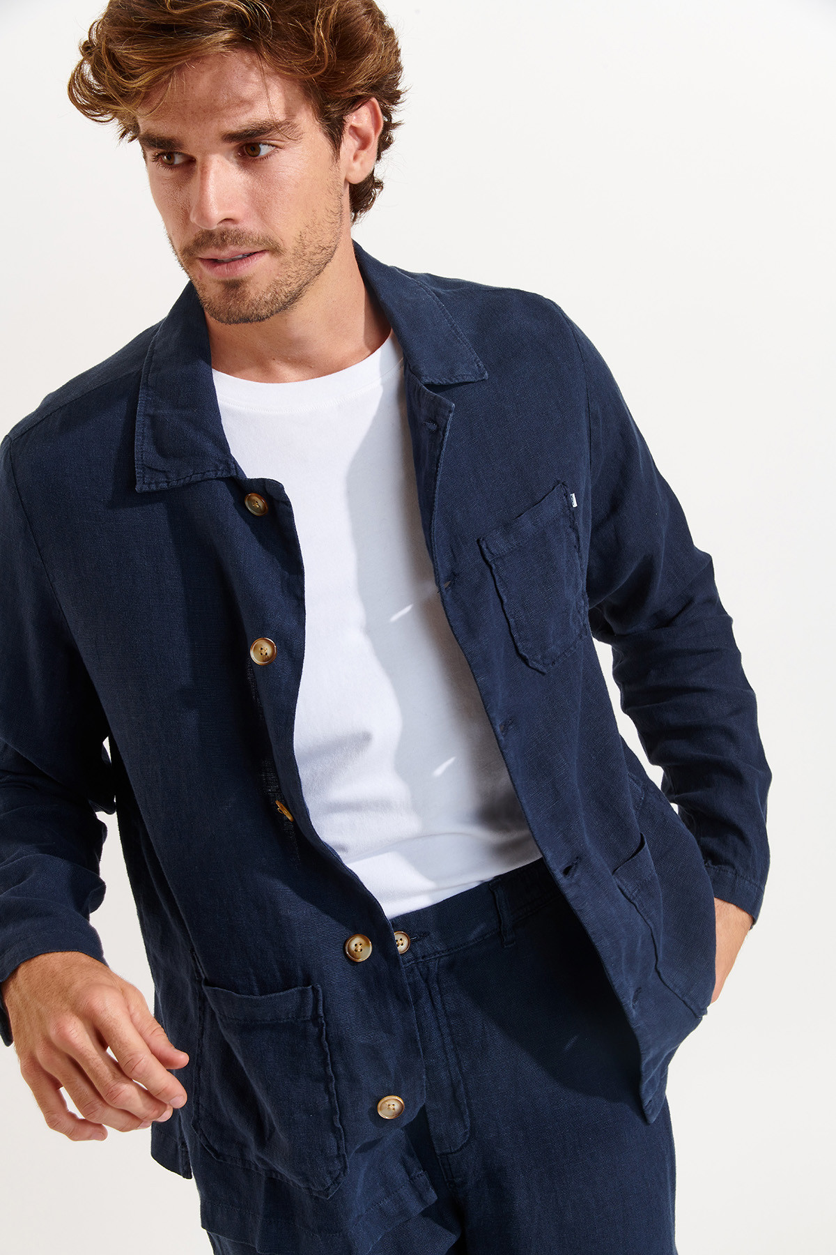 Veste bleu marine en lin Olivier Lindye - 3