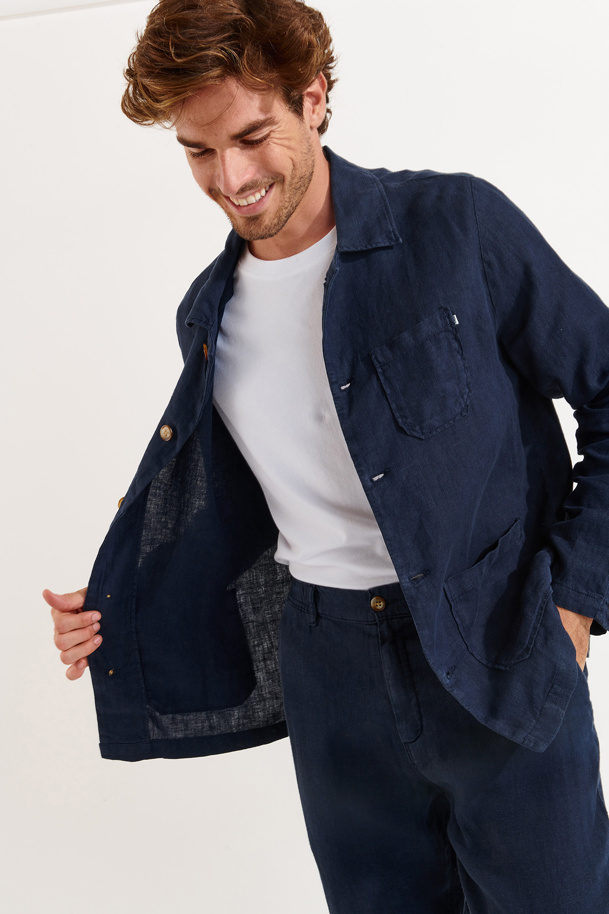 Veste bleu marine en lin Olivier Lindye - 4