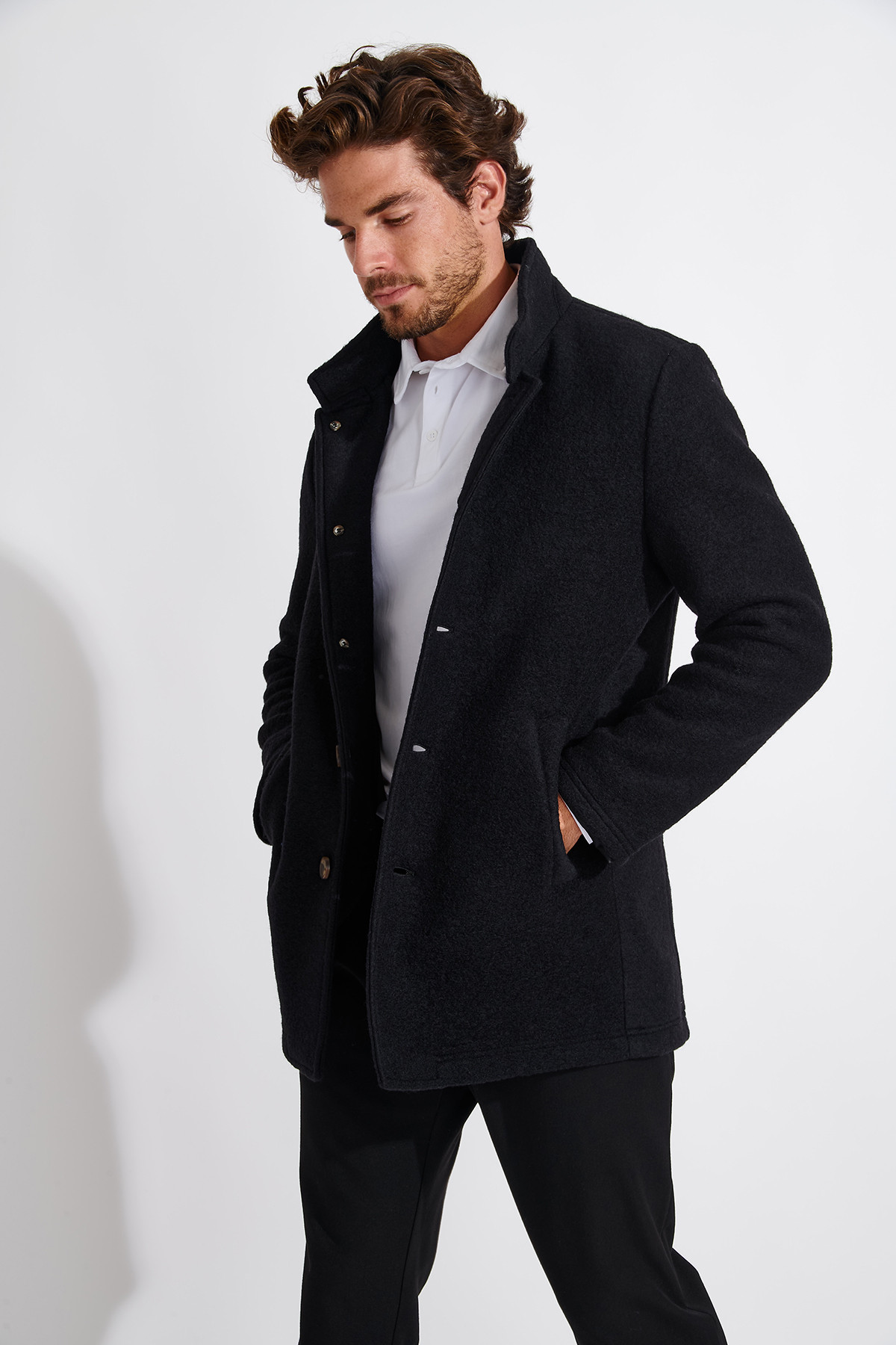MANTEAU NOIR UMBERTO KARALIS - 0