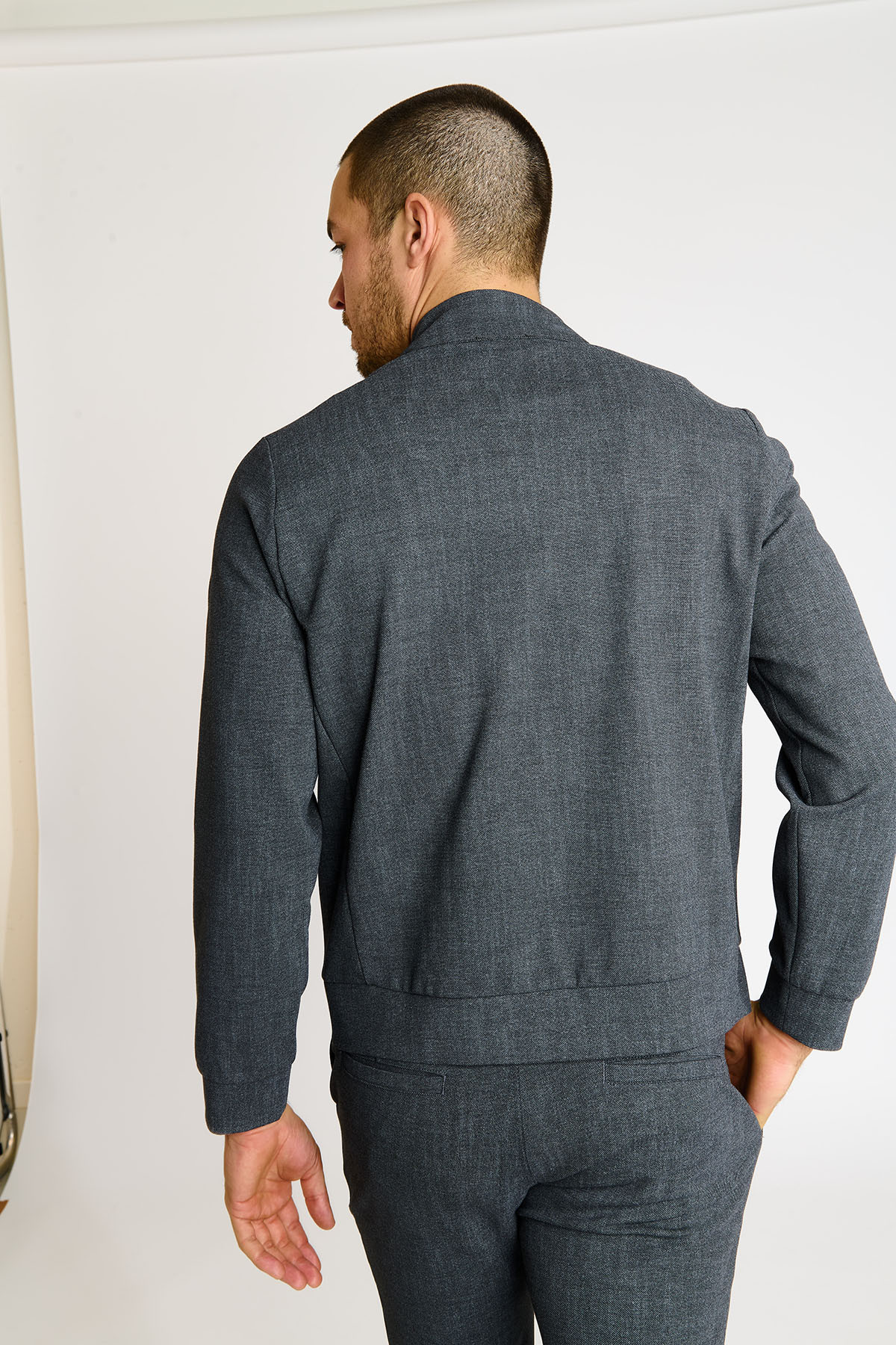 Veste zippée gris anthracite à col montant LUC TREMEZZO - 1
