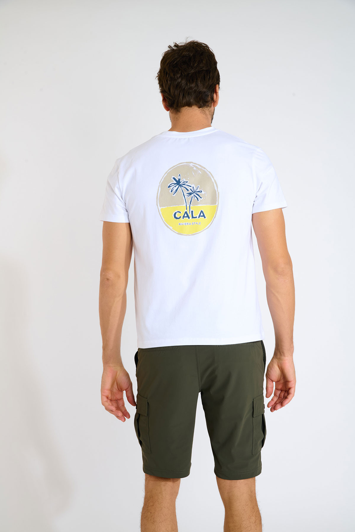 T-shirt blanc et jaune imprimé palmier THEOPALMCOLOR NAVIGLIO - 1