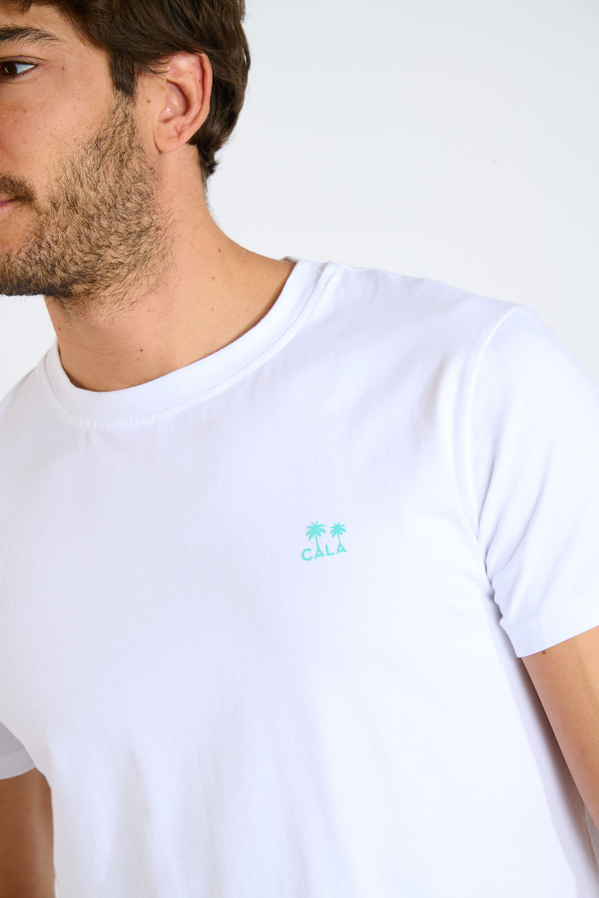 T-shirt blanc et bleu imprimé palmier THEOPALMCOLOR NAVIGLIO - 3