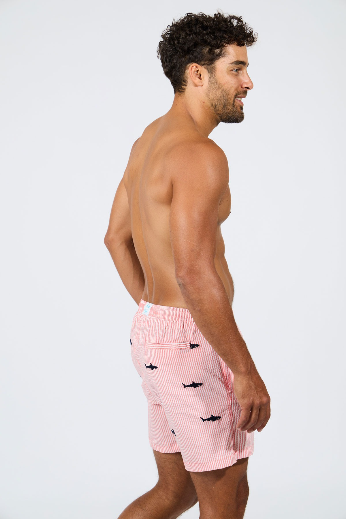 Short de bain à rayures rouge et motif requin EMILIO MINORI - 0