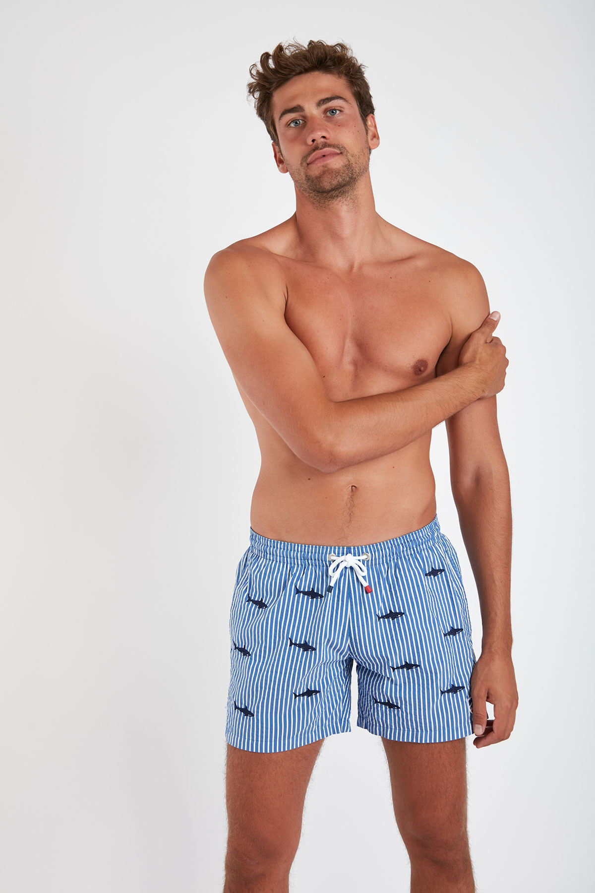 Short de Bain rayure Marine - Broderie Requin SWIMSHORT SHARK - 5