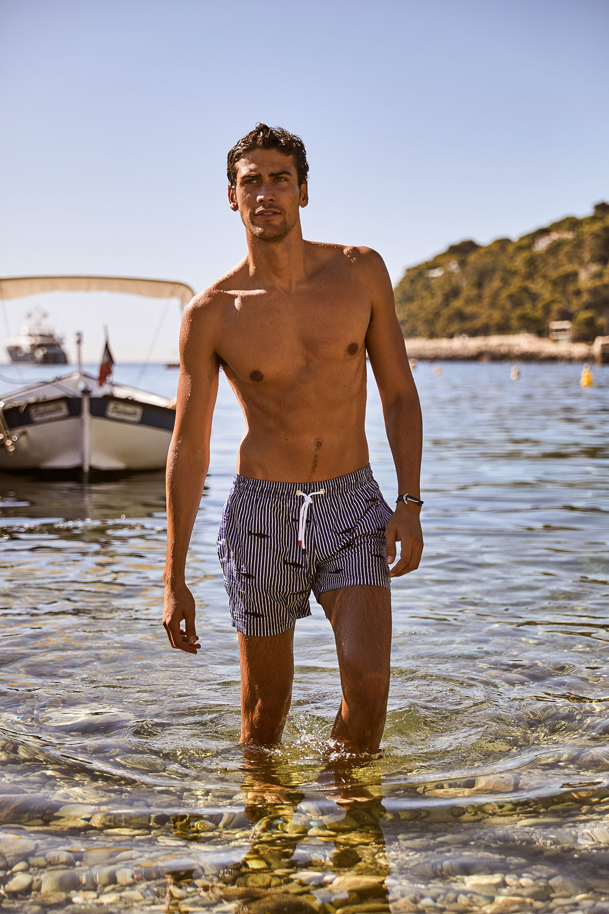 Short de Bain rayure Marine - Broderie Requin SWIMSHORT SHARK - 2