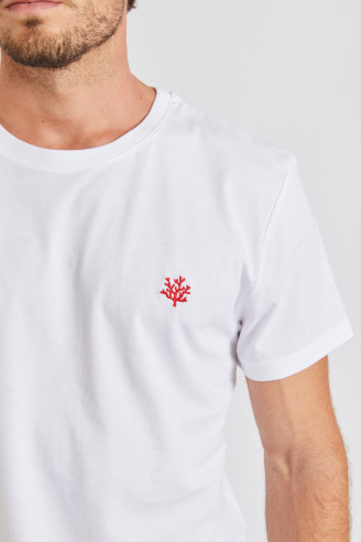 T-shirt blanc avec broderie Yann Corail
