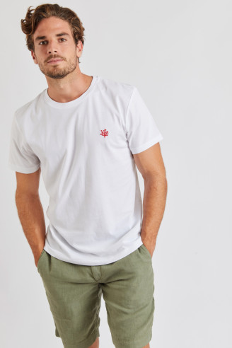 T-shirt blanc avec broderie Yann Corail