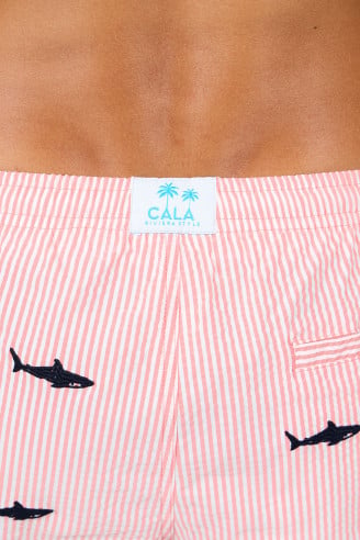 Short de bain à rayures rouge et motif requin EMILIO MINORI