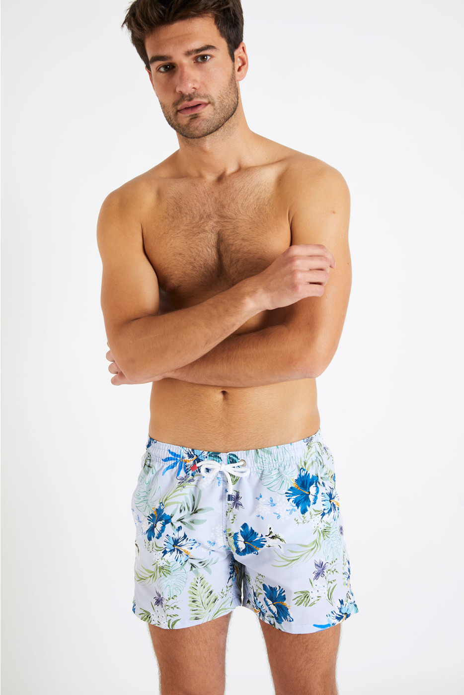 Short de bain bleu ciel imprimé tropical MANU MOLOA - 1