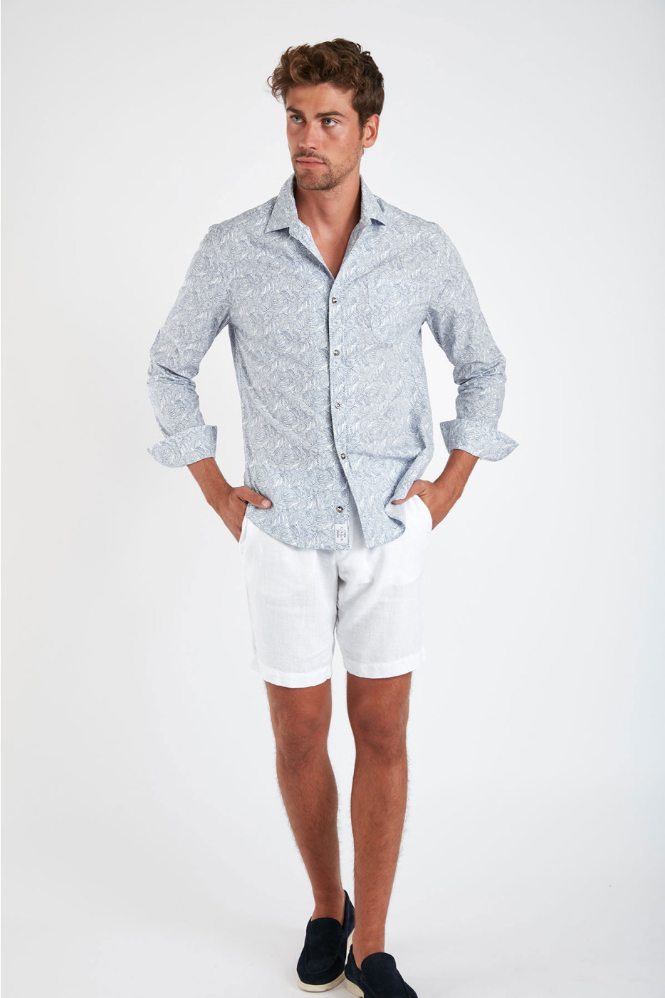 Chemise bleue en coton à motifs PIERRE NOVARE