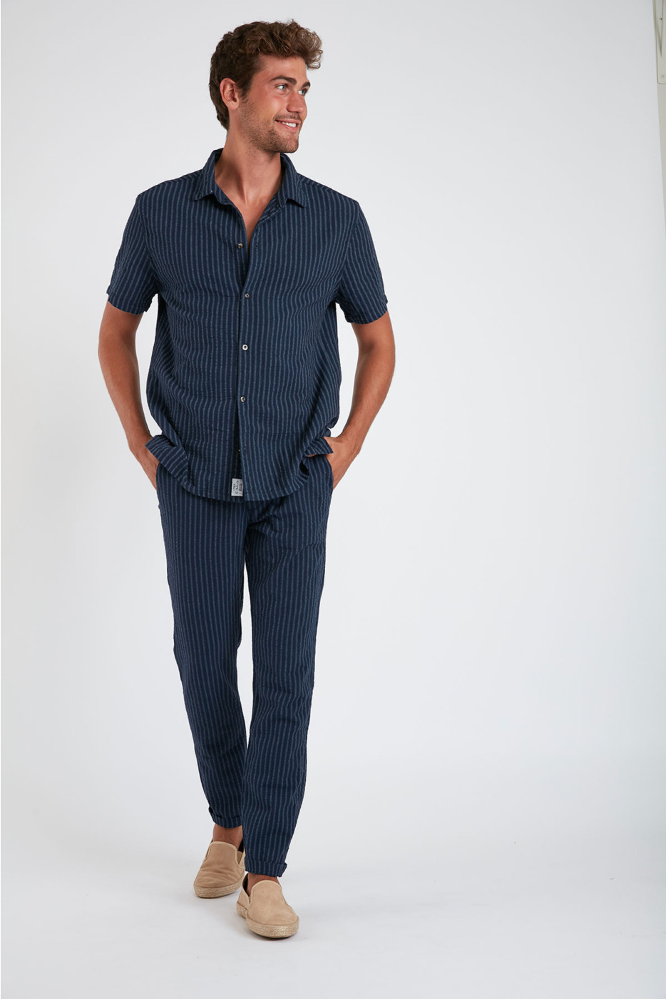 Pantalon à rayures en coton marine - CHINO UNI