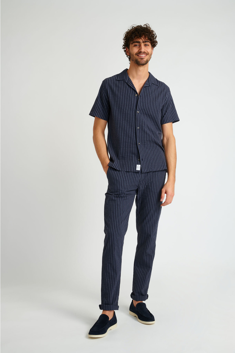 Pantalon à rayures en coton marine - CHINO UNI