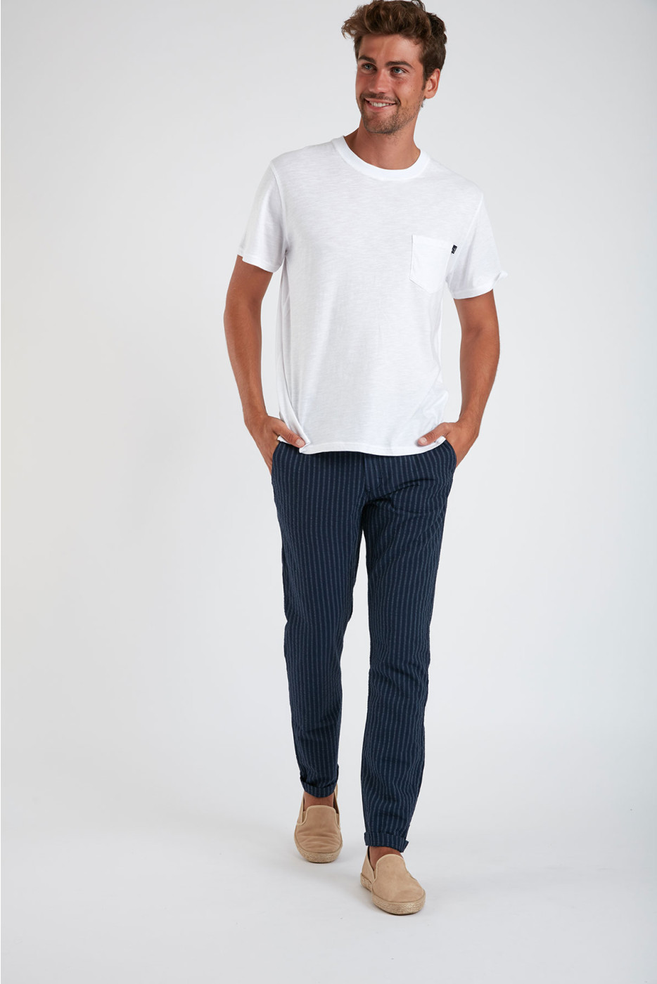 Pantalon à rayures en coton marine - CHINO UNI