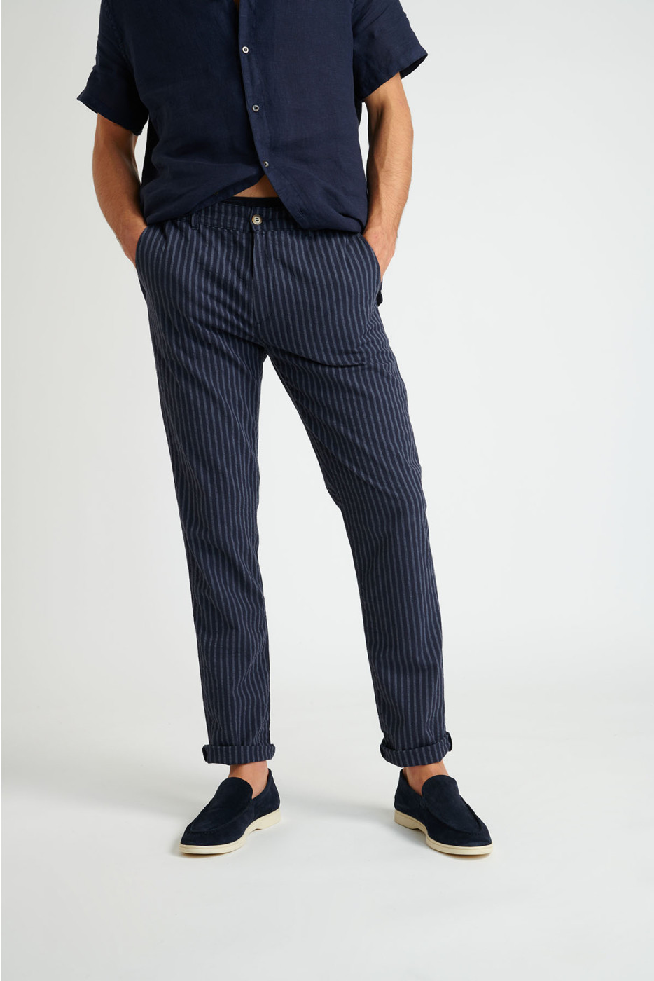 Pantalon à rayures en coton marine - CHINO UNI