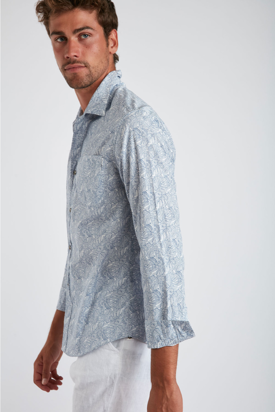 Chemise bleue en coton à motifs PIERRE NOVARE