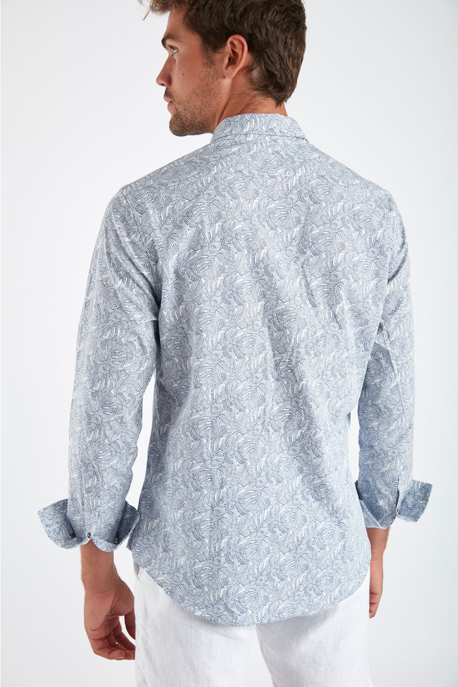 Chemise bleue en coton à motifs PIERRE NOVARE