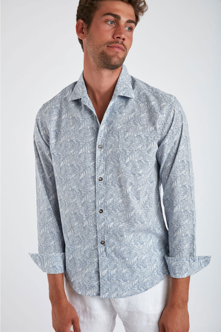 Chemise bleue en coton à motifs PIERRE NOVARE