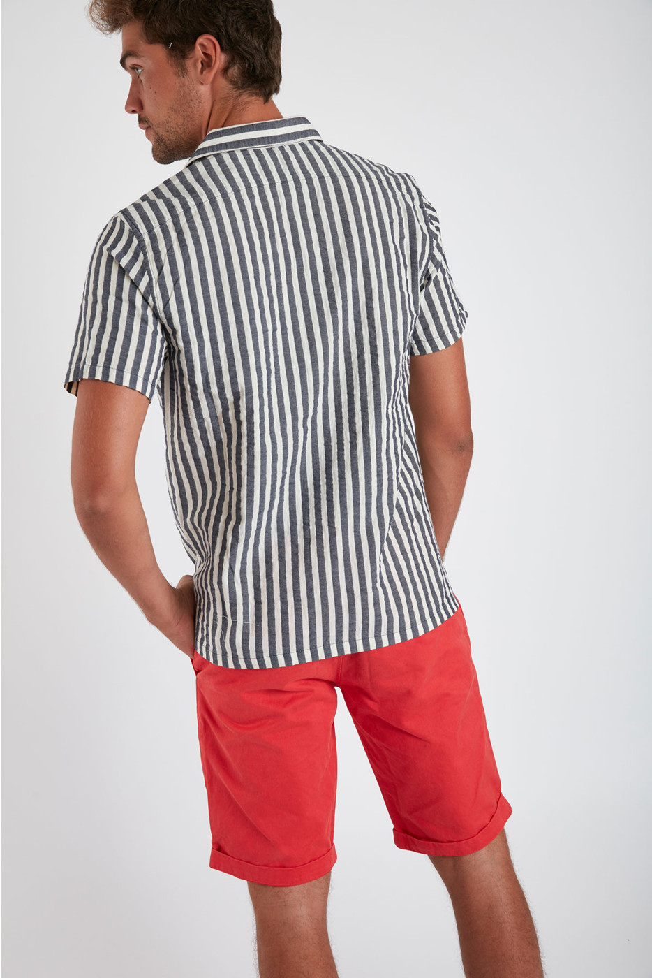Chemise manches courtes marine à rayures STEFANO BUDELLO 