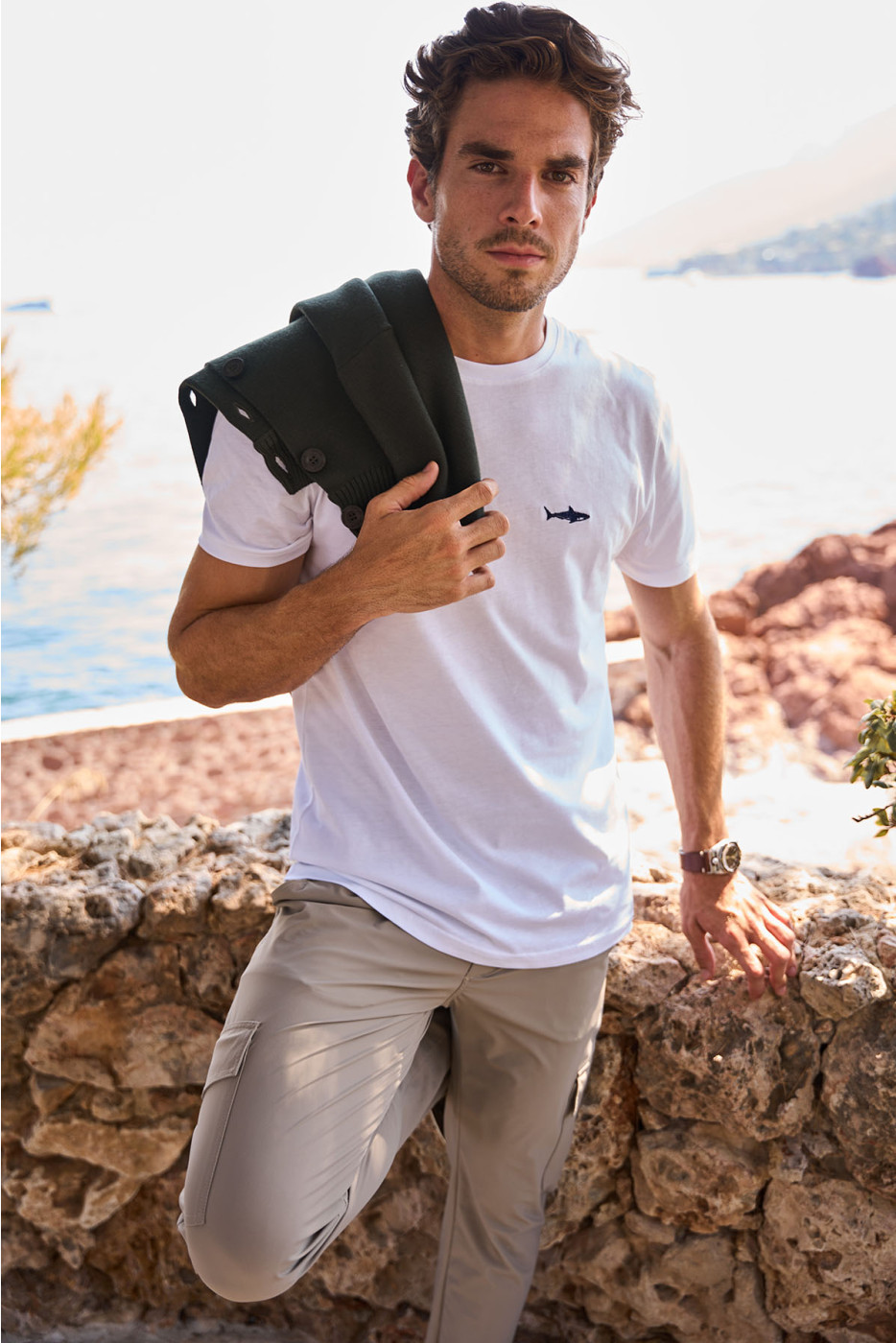 T-shirt blanc en coton requin YANN SHARK